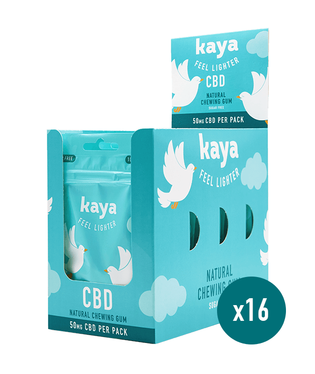 Packshot de 16 chewing-gums au CBD Kaya 